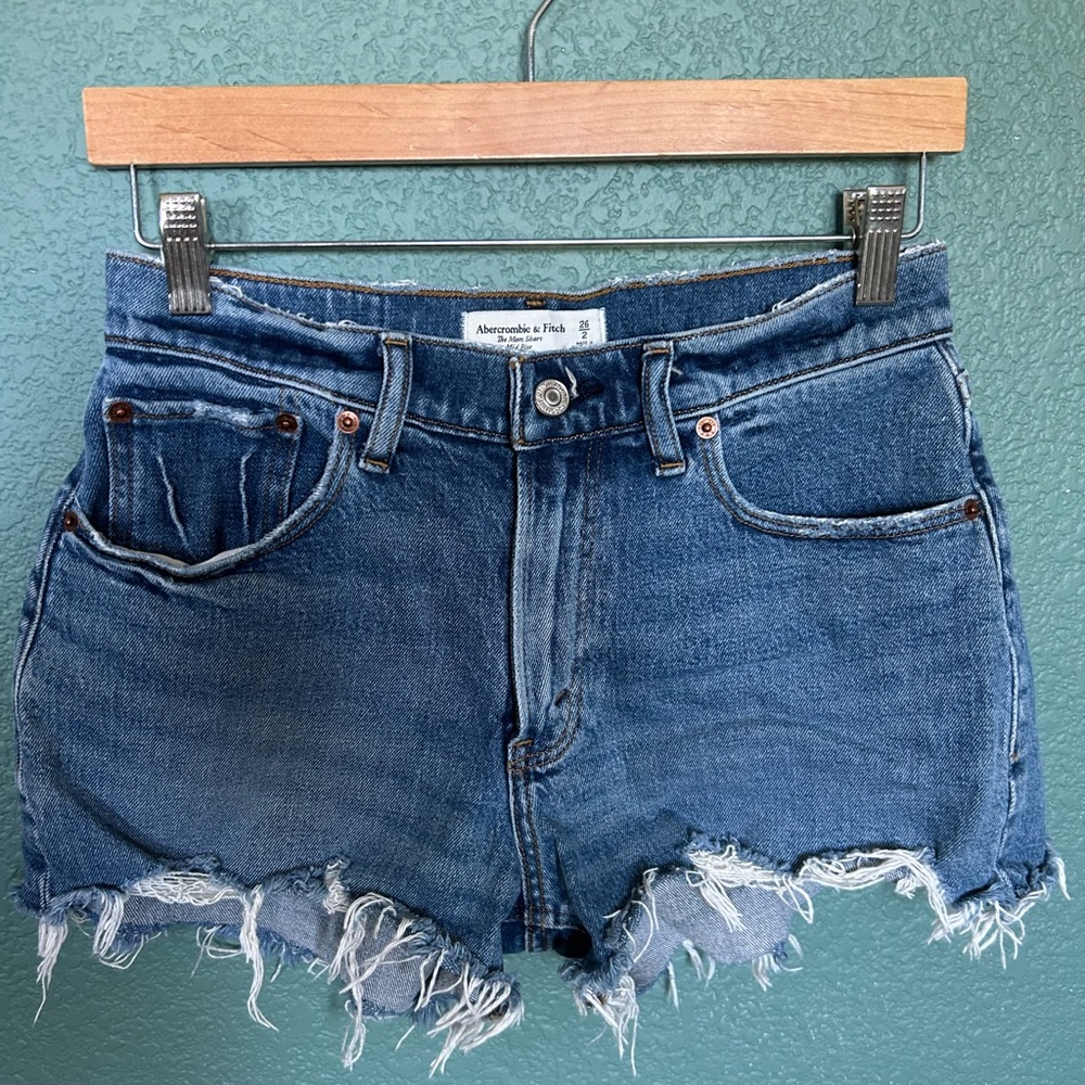 Abercrombie & Fitch Blue Jean Shorts Distressed High-Waisted